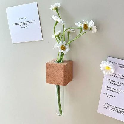 Minimalist Wooden Flower Vase Fridge Magnet | Set of 2