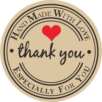 Thank You Hand Made with Love with Red Heart Stickers 1" Inch 500 sticker roll