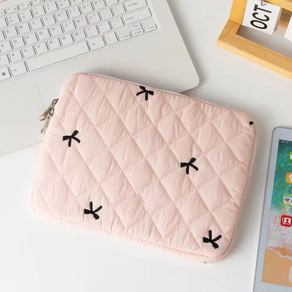 Blush Bow Coquette Quilted Tablet/iPad/Laptop Sleeve | Lightweight & Protective (11”, 13”, 15.6”)