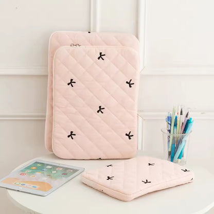 Blush Bow Coquette Quilted Tablet/iPad/Laptop Sleeve | Lightweight & Protective (11”, 13”, 15.6”)
