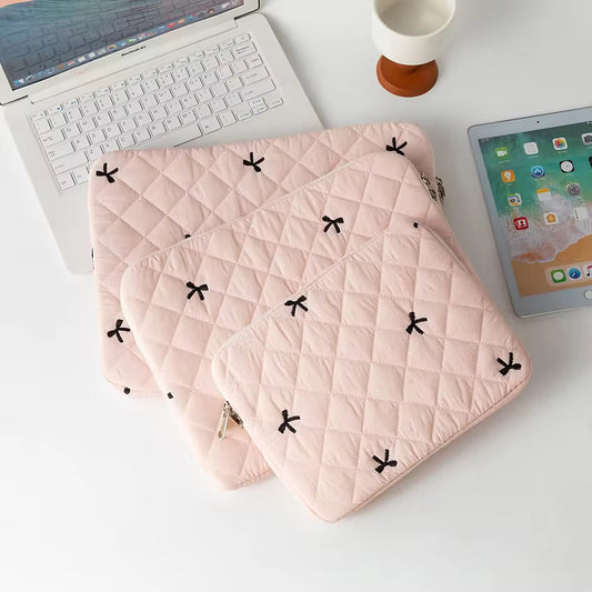 Blush Bow Quilted Laptop Sleeve | Lightweight & Protective (11”, 13”, 15.6”)