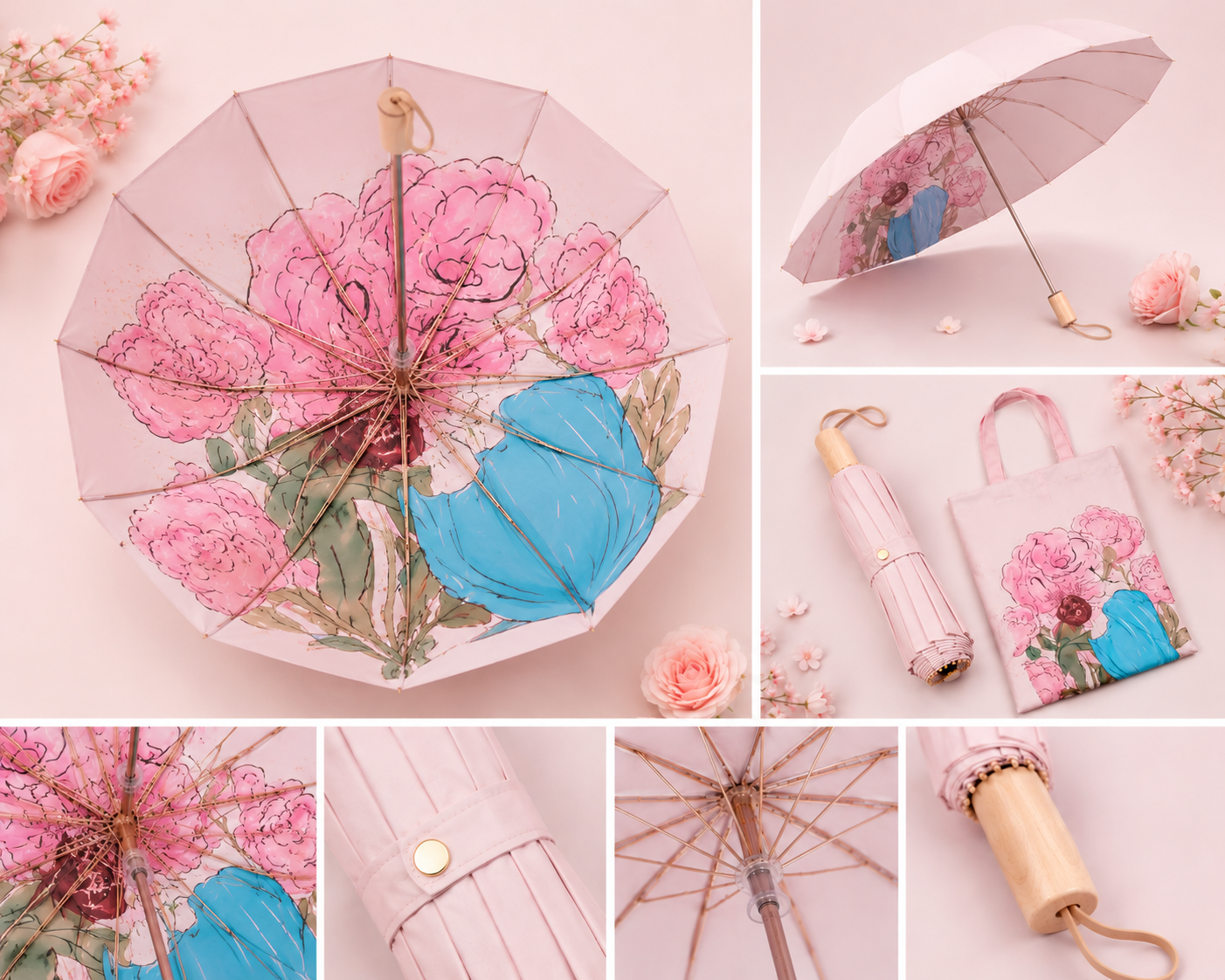 Sweet Bloom Umbrella with Pouch- UV Protection | Windproof