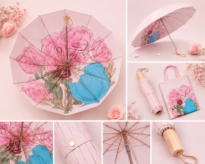 Sweet Bloom Umbrella with Pouch- UV Protection | Windproof