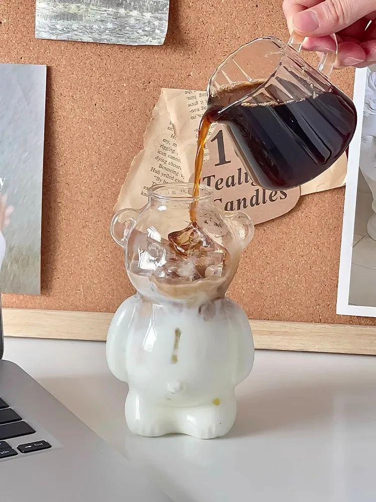 Cozy Bear Transparent Glass Cup Tumbler with straw | 320 ml