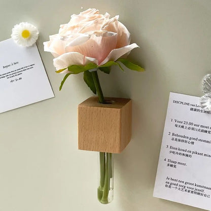 Minimalist Wooden Flower Vase Fridge Magnet | Set of 2