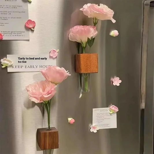 Minimalist Wooden Flower Vase Fridge Magnet | Set of 2