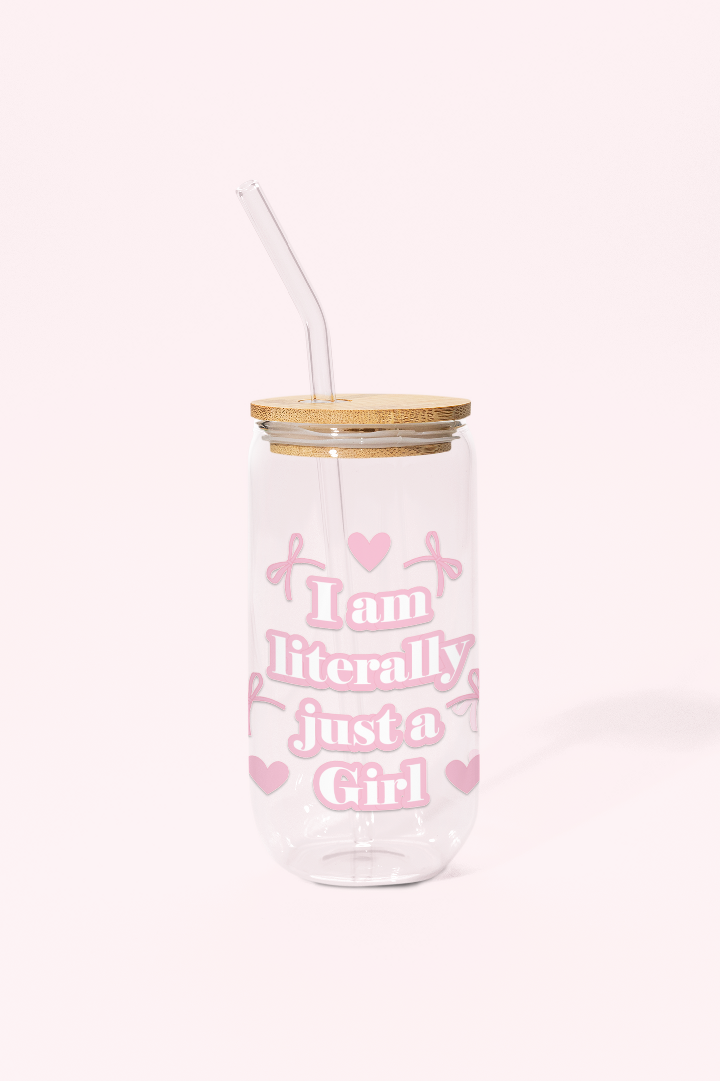 Just a Girl Glass Can Tumbler with bamboo lid & glass straw | 540 ml