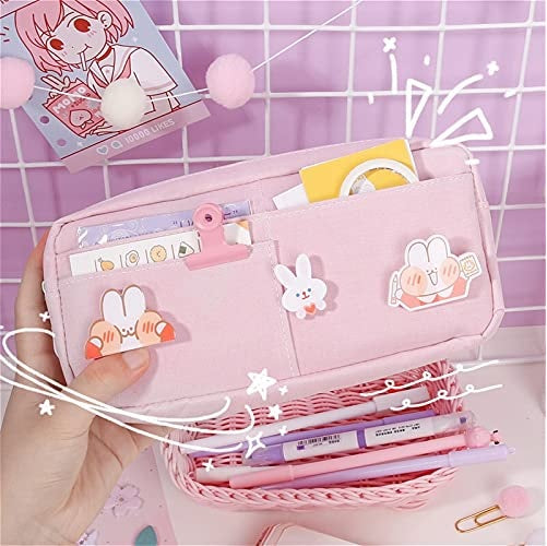 Pink Large Capacity Oxford Pencil Case | Comes With Cute Pins