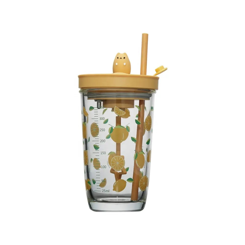 Purrfect Mix Portable self stirring Temperature Display Glass Tumbler with Straw and Sealed Lid | 420 ml