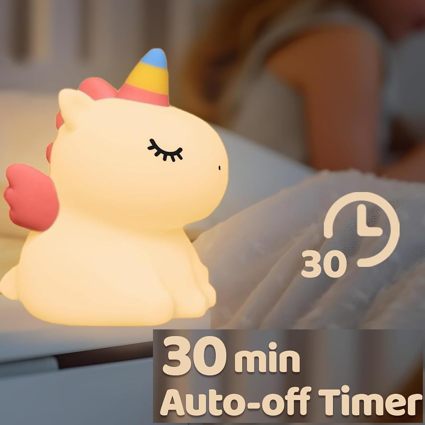 Silicone Unicorn Night Lamp Rechargeable Cute Lamp with 3 Level Brightness