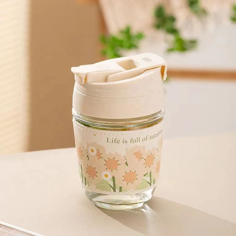 Bloom & Pearl Portable Glass Coffee Cup with Handle – 350 ml