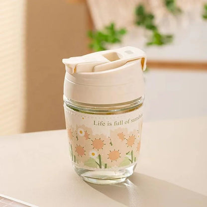 Bloom & Pearl Portable Glass Coffee Cup with Handle – 350 ml