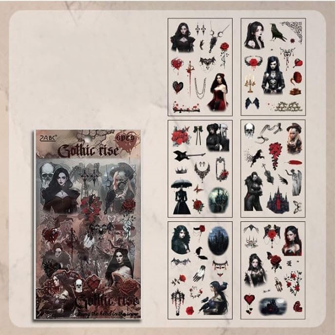 Whispers of the Night: Gothic Sticker Set (Punk Romance, Mysterious Art, Gothic Rise, Eternal Sleep)