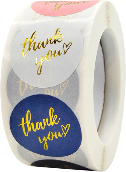 Gold foiled Thank you Stickers 1.5" Inch 500 stickers