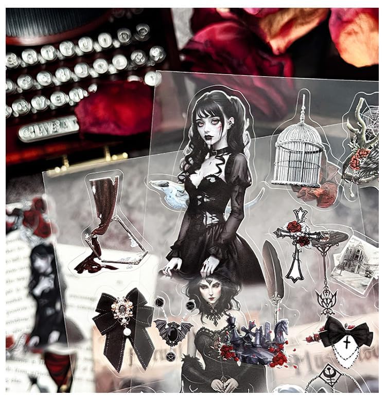 Whispers of the Night: Gothic Sticker Set (Punk Romance, Mysterious Art, Gothic Rise, Eternal Sleep)