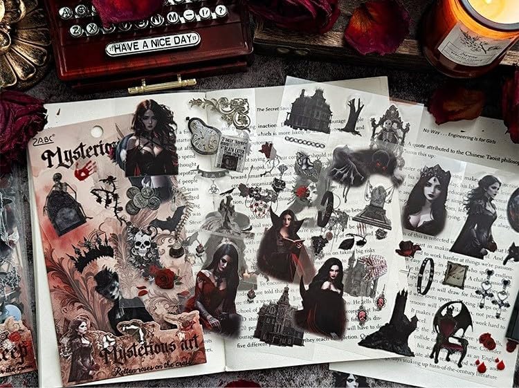 Whispers of the Night: Gothic Sticker Set (Punk Romance, Mysterious Art, Gothic Rise, Eternal Sleep)