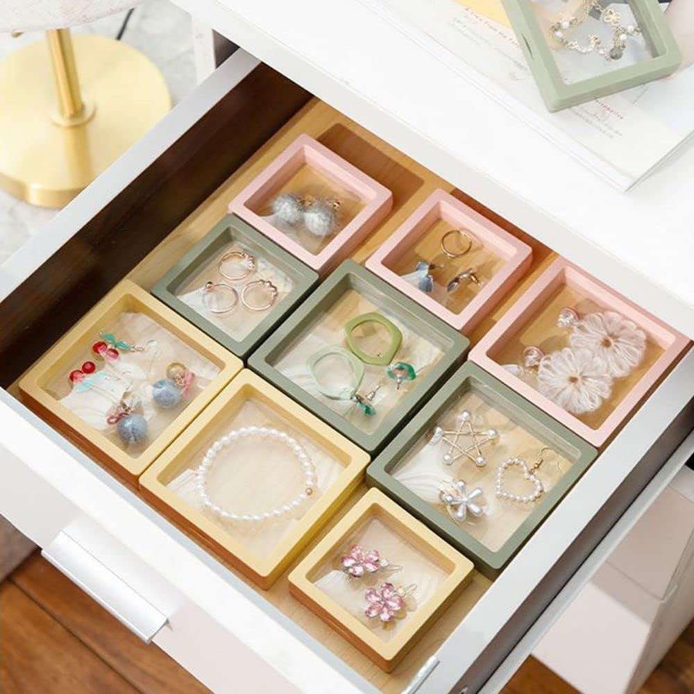 Floating Clear Jewellery Storage Case, Dustproof Display Box with PE Film | Set of 10 | Transparent