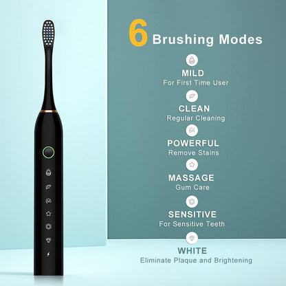 Smile Buddy Smart 6-Speed Timer Electric Toothbrush | White | 4 replaceable heads