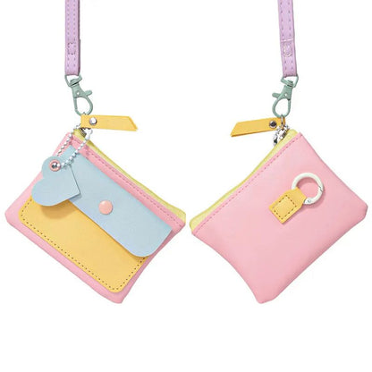 Macaron Pastel Mini Wallet – PU Leather Coin Purse & ID Card Holder with Lanyard