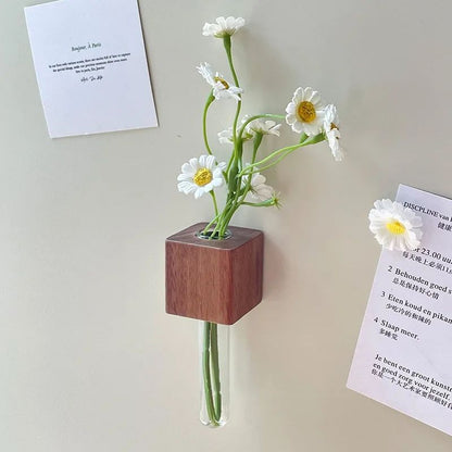 Minimalist Wooden Flower Vase Fridge Magnet | Set of 2