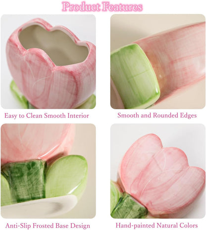 Pink Tulip Harmony Handmade Artistic Ceramic pen/ brush/ flower holder
