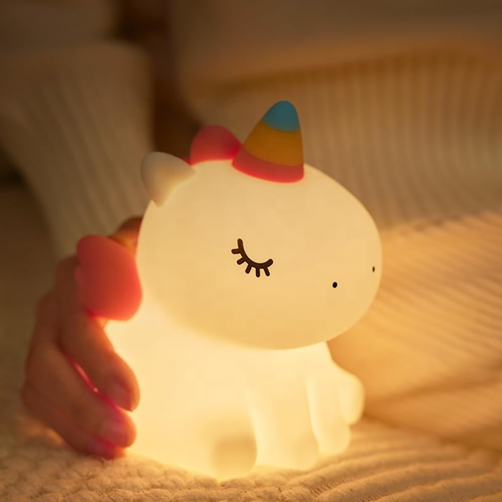 Silicone Unicorn Night Lamp Rechargeable Cute Lamp with 3 Level Brightness