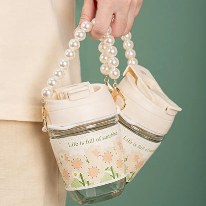 Bloom & Pearl Portable Glass Coffee Cup with Handle – 350 ml