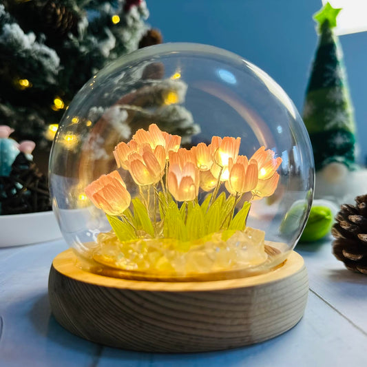 DIY Tulip Lamp Night Light with Glass Dome | Mix flower colors