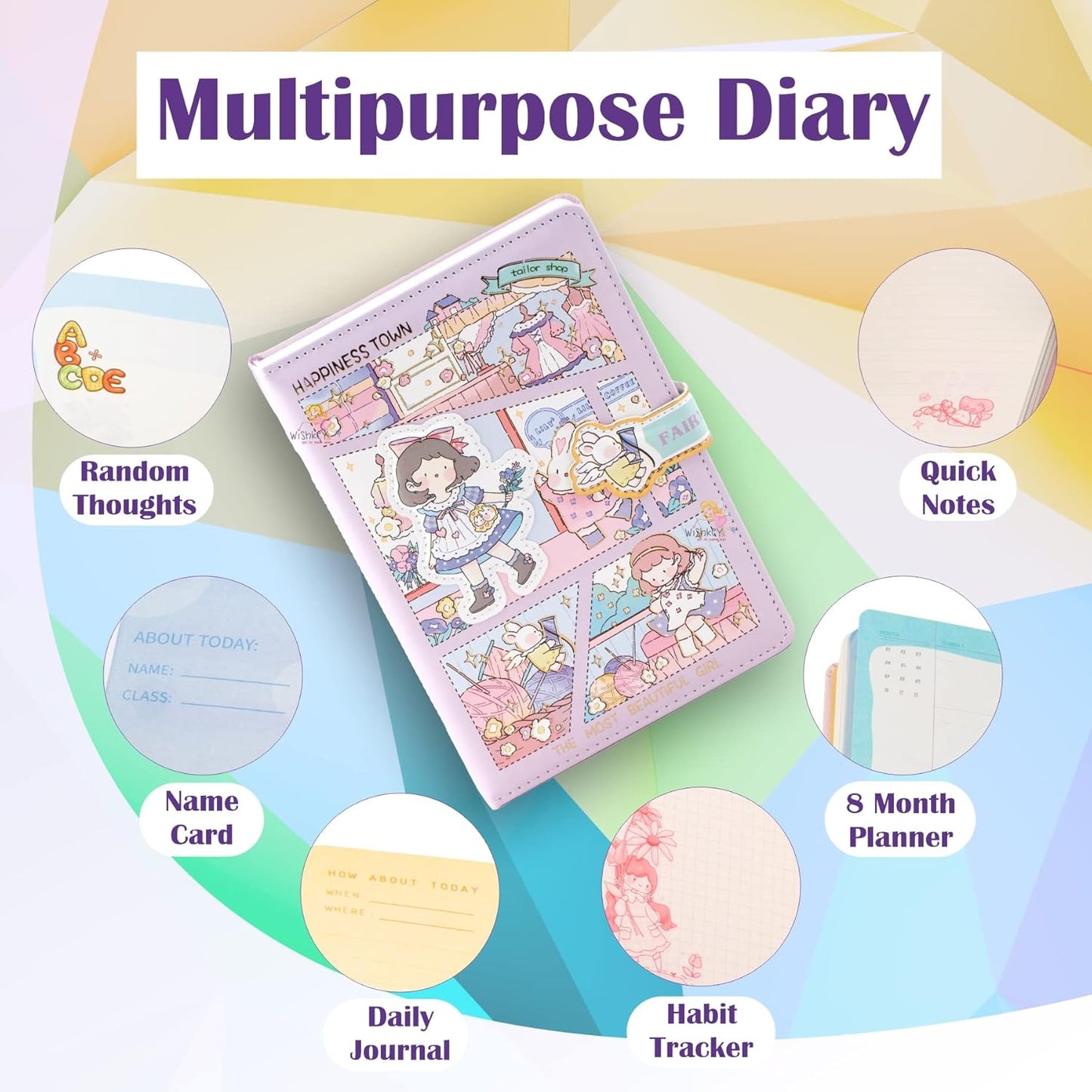 Princess Diary Set ( 1 Diary With Magnetic Buckle & 3 Pcs Washi Tapes )