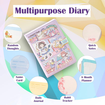 Princess Diary Set ( 1 Diary With Magnetic Buckle & 3 Pcs Washi Tapes )