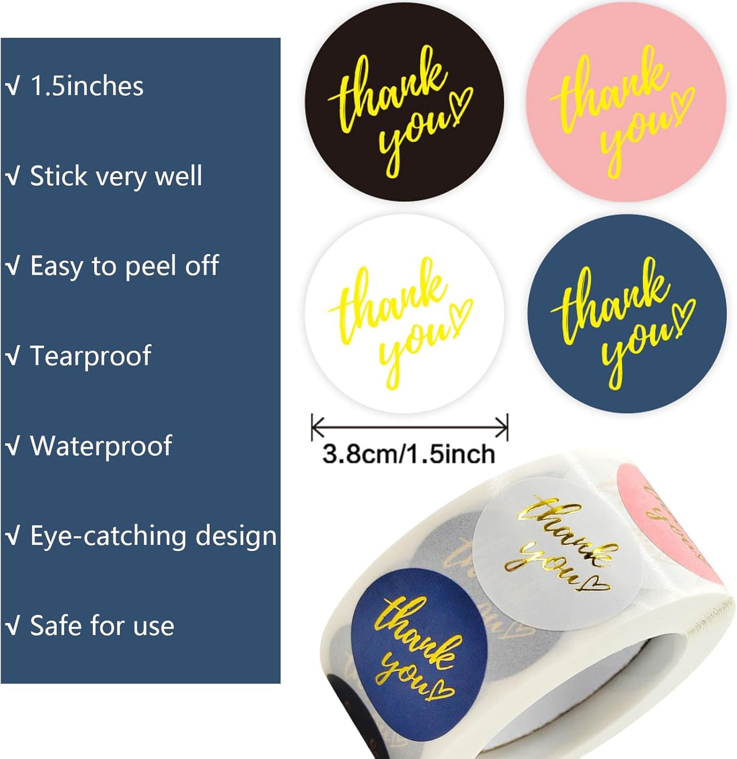 Gold foiled Thank you Stickers 1.5" Inch 500 stickers