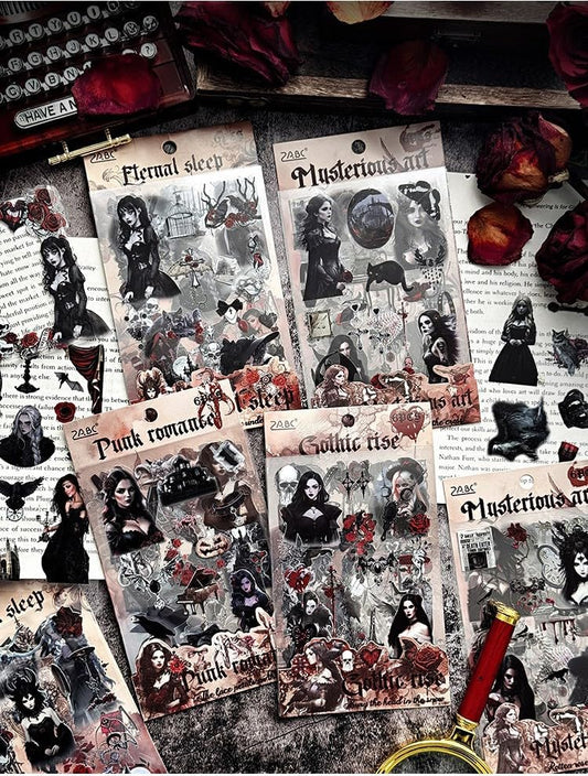 Whispers of the Night: Gothic Sticker Set (Punk Romance, Mysterious Art, Gothic Rise, Eternal Sleep)