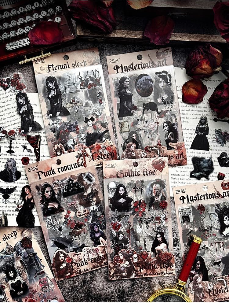 Whispers of the Night: Gothic Sticker Set (Punk Romance, Mysterious Art, Gothic Rise, Eternal Sleep)