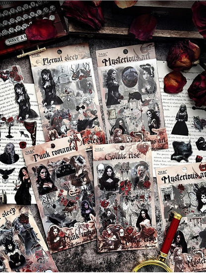 Whispers of the Night: Gothic Sticker Set (Punk Romance, Mysterious Art, Gothic Rise, Eternal Sleep)