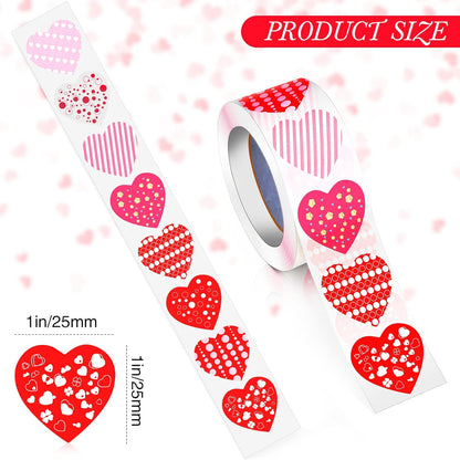 Adorable Heart Stickers 1" Inch 500 stickers