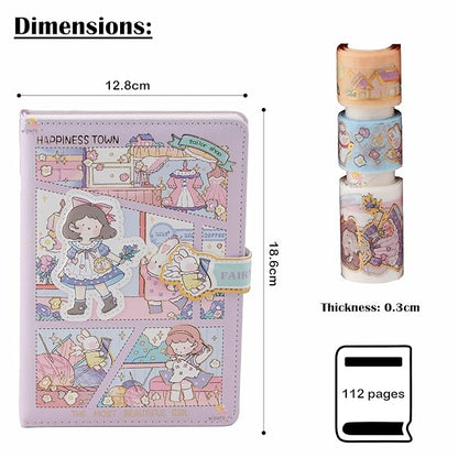 Princess Diary Set ( 1 Diary With Magnetic Buckle & 3 Pcs Washi Tapes )