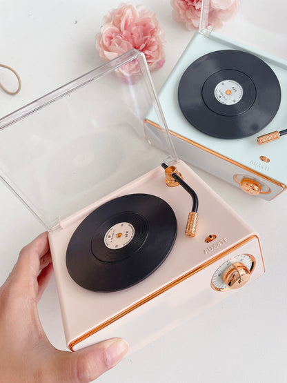 Garage Sale : Elegant Vinyl Record Player Portable Alarm Clock Bluetooth Speaker With Dust Cover