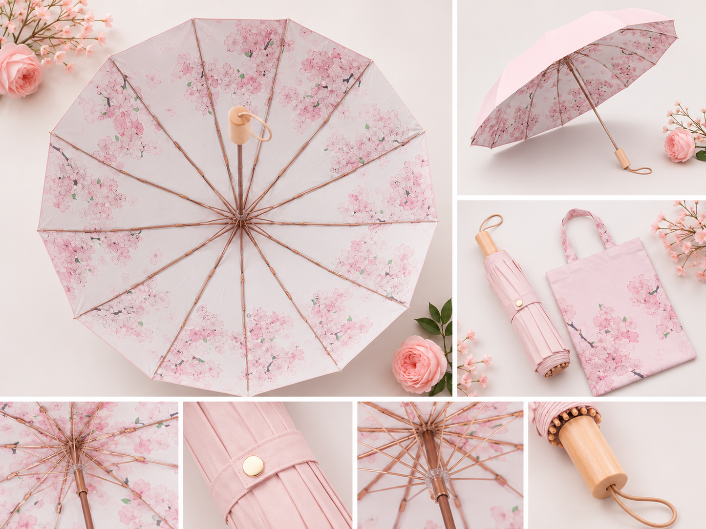 Sweet Bloom Umbrella with Pouch- UV Protection | Windproof
