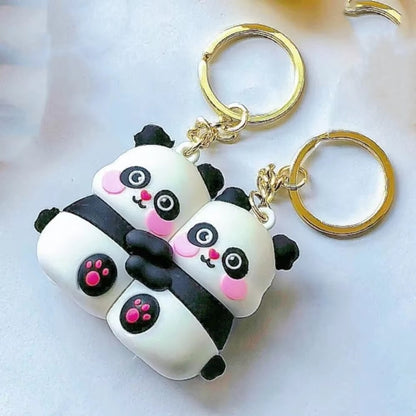 Pawsome Pals Magnetic Keychain cute cat/bear Resin Animal Couple Pendants Metal Charms Car Key Ring