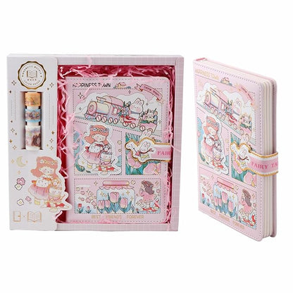 Princess Diary Set ( 1 Diary With Magnetic Buckle & 3 Pcs Washi Tapes )