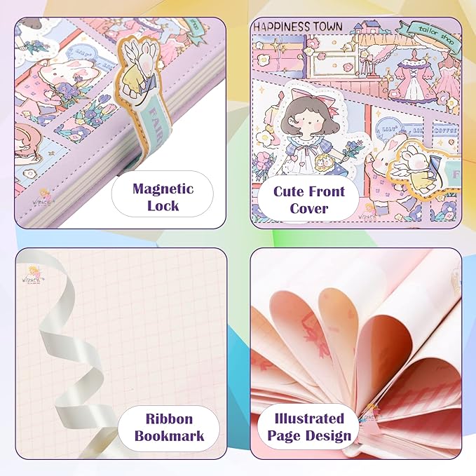 Princess Diary Set ( 1 Diary With Magnetic Buckle & 3 Pcs Washi Tapes )