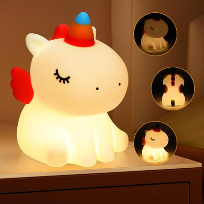 Silicone Unicorn Night Lamp Rechargeable Cute Lamp with 3 Level Brightness