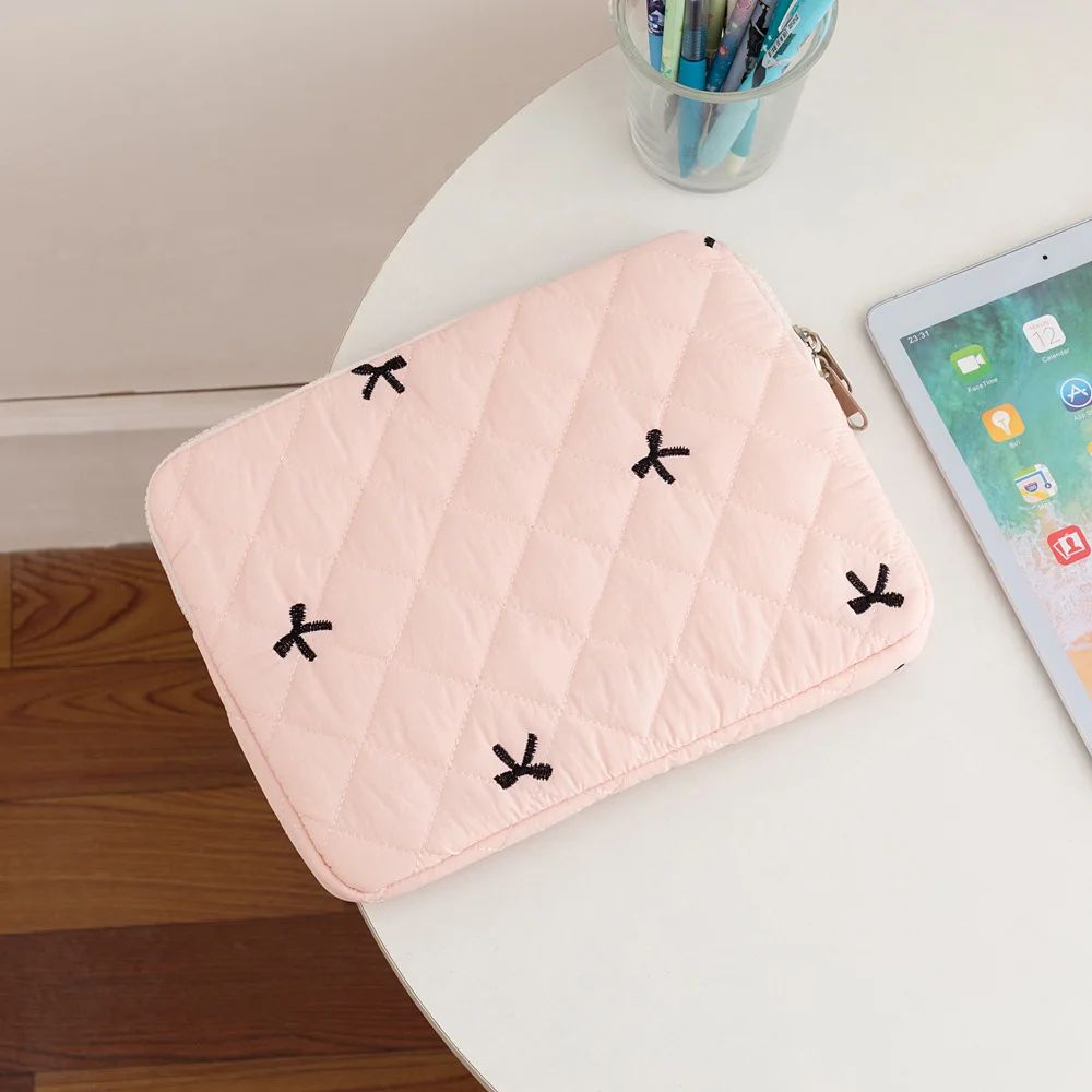 Blush Bow Coquette Quilted Tablet/iPad/Laptop Sleeve | Lightweight & Protective (11”, 13”, 15.6”)