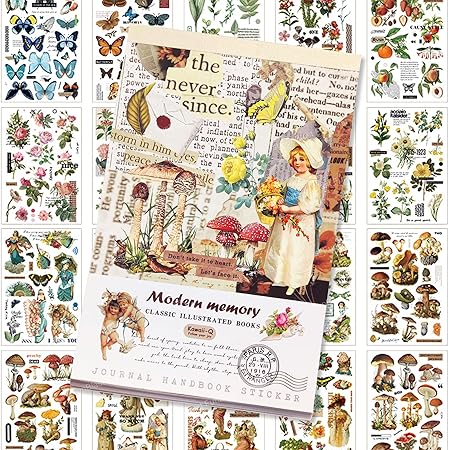Timeless Whimsy: Vintage Illustrated Journaling Sticker Book with 20 sheets