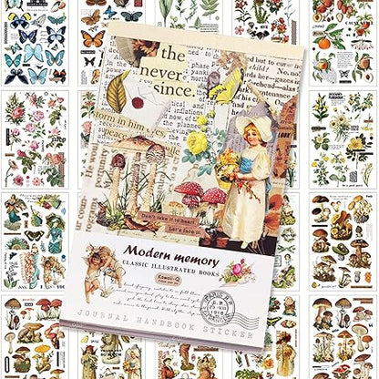 Timeless Whimsy: Vintage Illustrated Journaling Sticker Book with 20 sheets
