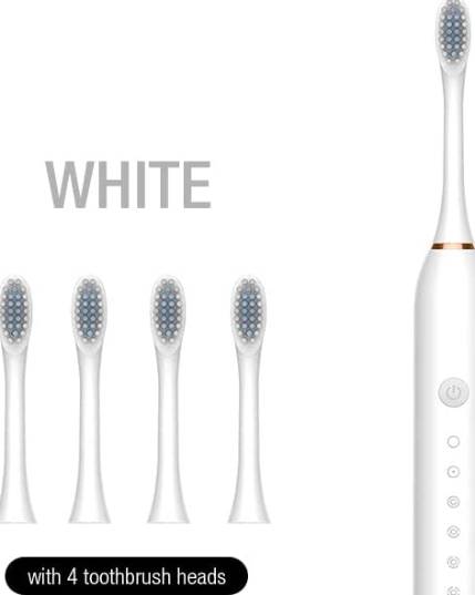 Smile Buddy Smart 6-Speed Timer Electric Toothbrush | White | 4 replaceable heads