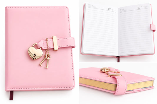 Love Locked Diary – Pink PU Leather Journal with Golden Edges