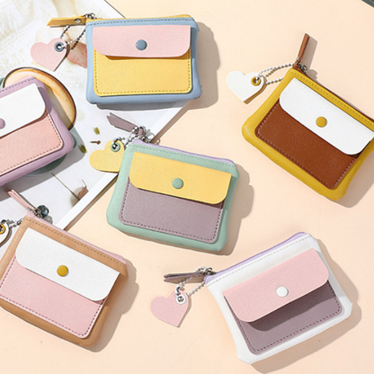 Macaron Pastel Mini Wallet – PU Leather Coin Purse & ID Card Holder with Lanyard