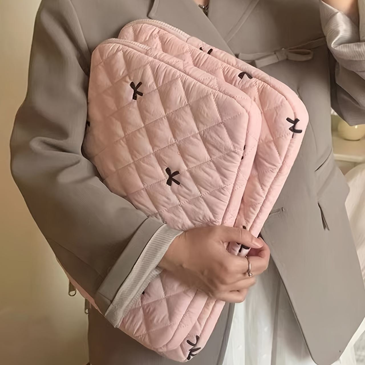 Blush Bow Coquette Quilted Tablet/iPad/Laptop Sleeve | Lightweight & Protective (11”, 13”, 15.6”)