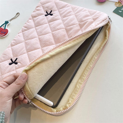Blush Bow Coquette Quilted Tablet/iPad/Laptop Sleeve | Lightweight & Protective (11”, 13”, 15.6”)